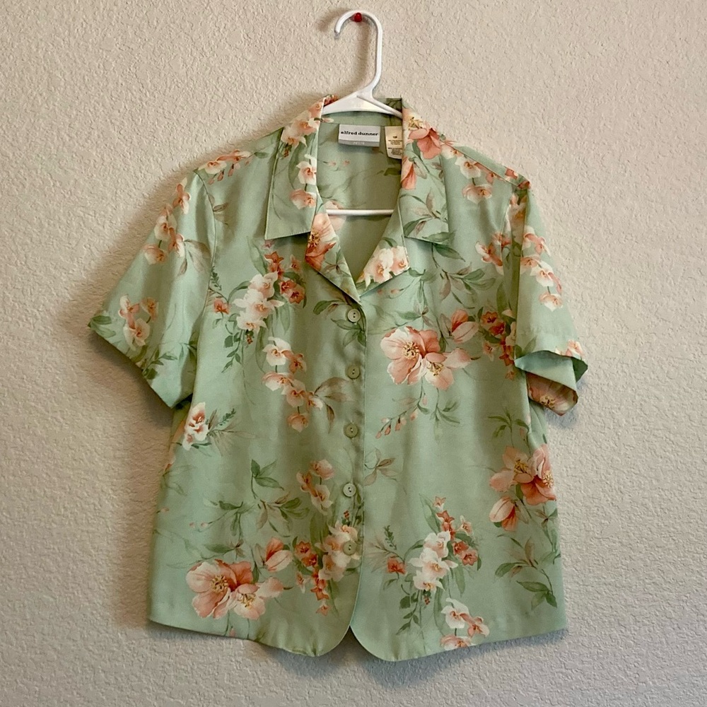 ALFRED DUNNER teal and pink floral button up shirt - VINTAGE